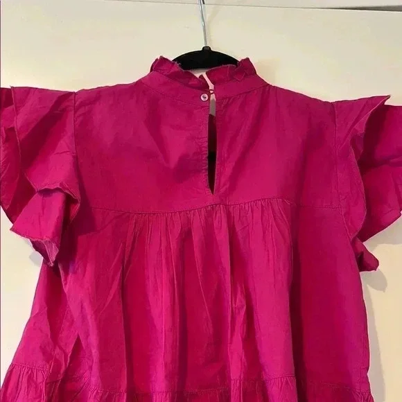 Maeve Pink Ruffle Sleeve Cotton Top - XS - Picture 4 of 5